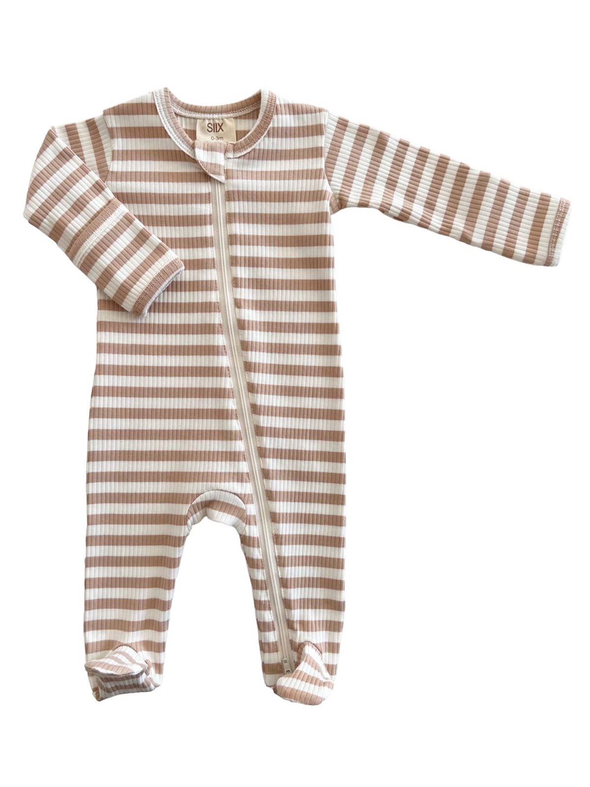 Striped Organic Ribbed Zip Footie