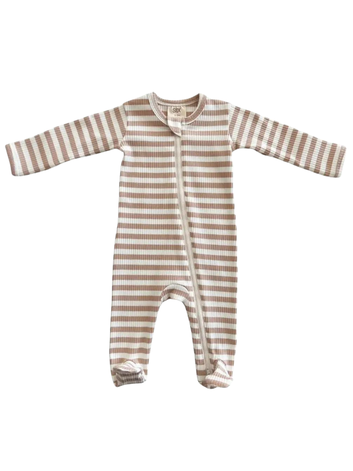 Striped Organic Ribbed Zip Footie