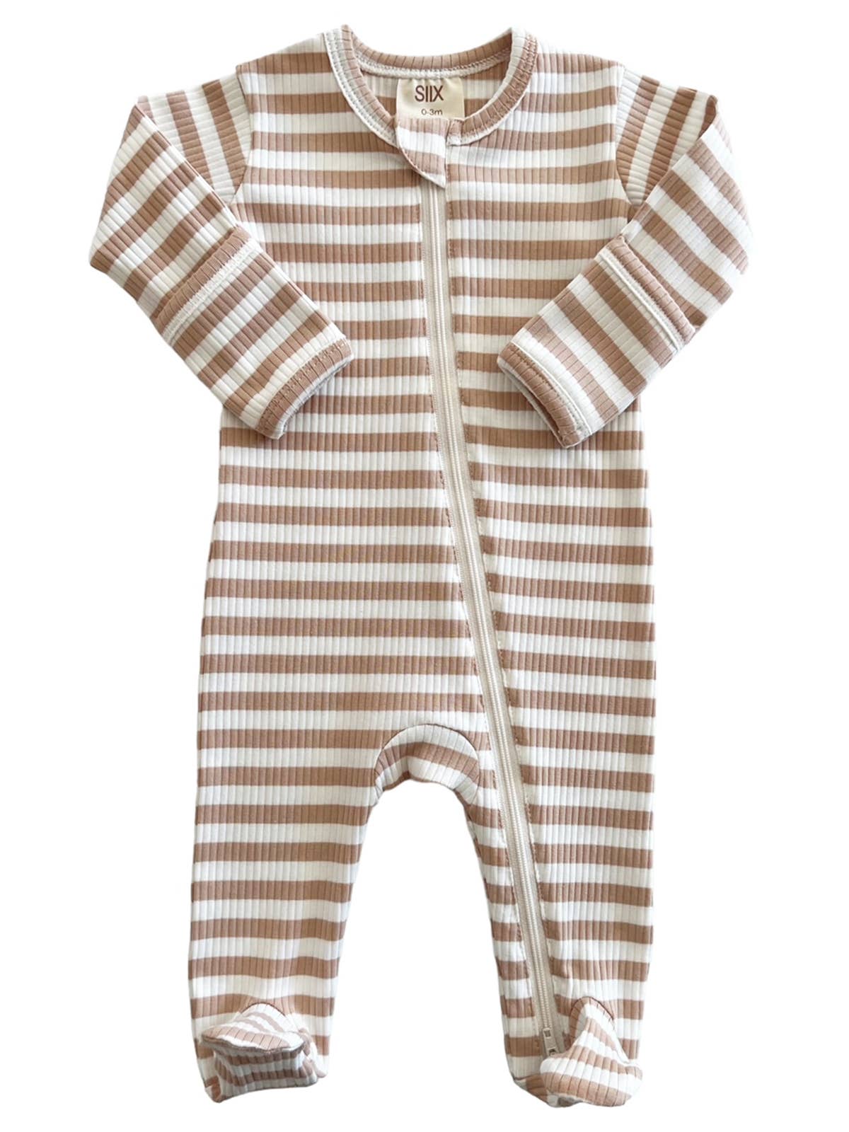 Striped Organic Ribbed Zip Footie