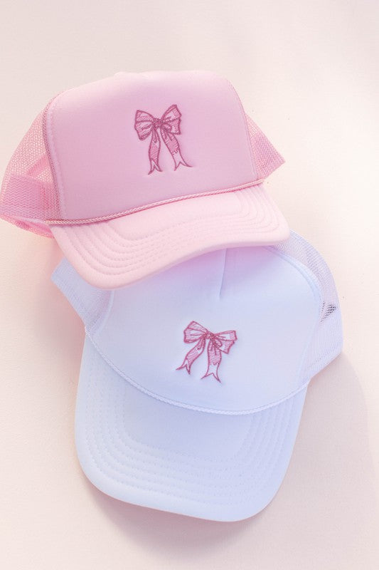 Embroidered Coquette Bow Trucker Hat